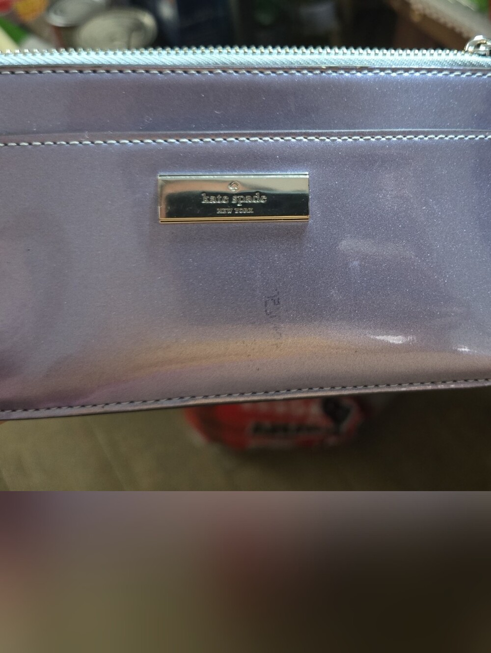 kate spade lavender patent zip-around wallet